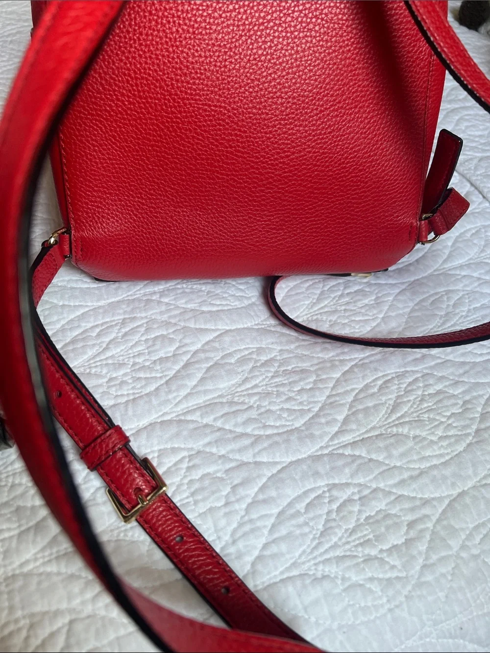 kate spade red pebbled leather mini backpack with gold hardware